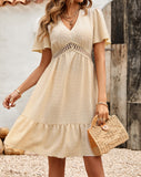 Prettyswomen Casual Polka Dot Ruffle V-Neck Dress