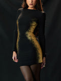 Prettyswomen Black & Gold Foil Print Mini Dress