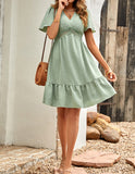 Prettyswomen Casual Polka Dot Ruffle V-Neck Dress