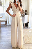 Prettyswomen Fashion Highlight Cowl Neck Rose Detail Shoulder Wide Leg Jumpsuit