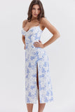 Prettyswomen BLUE PRINT CORSET MIDI DRESS