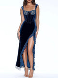 Prettyswomen Lace-Paneled Velvet Maxi Dress