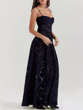 Prettyswomen Black Floral Lace Back Maxi Dress