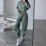 Prettyswomen Alice Solid Color Cropped Long Sleeve Sweatshirt High Waist Sweatpants Matching Set