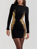 Prettyswomen Black & Gold Foil Print Mini Dress