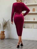 Prettyswomen Nipped-Waist Velvet Midi Dress