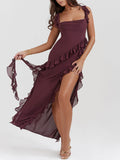 Prettyswomen Mulberry Ruffle Maxi Dress