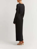 Prettyswomen V Neck Flounce Sleeve Pit Strip Knitting Maxi Dress