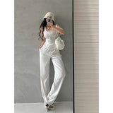 Prettyswomen Lia Solid Color Square Neck Wide Strap Ribbed Top + High Waist Straight Leg Pants Matching Set