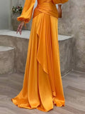 Prettyswomen Crossover Cinched Waist Pleated Maxi Dress