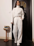 Prettyswomen-Women Casual Spring White Cropped Top Pants sets Sweatshirts sets