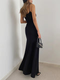 Prettyswomen- Solid Flowy Strap Long Dress