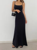 Prettyswomen- Solid Flowy Strap Long Dress