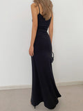 Prettyswomen- Solid Flowy Strap Long Dress