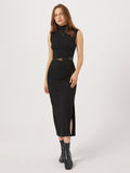 Prettyswomen- Opening Night Slit Mock Neck Long Dress