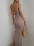 Prettyswomen- Open Back Twist Midi Dress