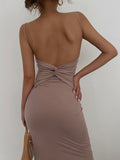 Prettyswomen- Open Back Twist Midi Dress