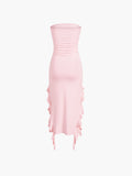 Prettyswomen- Ruffle Trim Tube Midi Dress