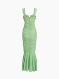 Prettyswomen- Ruched Mesh Zippered Long Dress