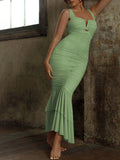 Prettyswomen- Ruched Mesh Zippered Long Dress