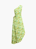 Prettyswomen- Greeness Floral Zippered Pleat Midi Dress