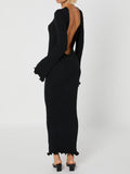 Prettyswomen- Tranquility Rib Open Back Long Sleeve Long Dress