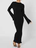 Prettyswomen- Tranquility Rib Open Back Long Sleeve Long Dress