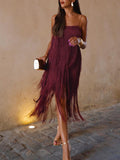 Prettyswomen- Florence Fringed Open Back Short Dress