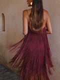 Prettyswomen- Florence Fringed Open Back Short Dress