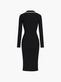 Prettyswomen- Contrast Trim Wrap Midi Knit Dress