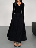 Prettyswomen- V-Neck Double Pockets Long Sleeve Long Dress