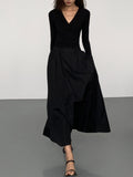 Prettyswomen- V-Neck Double Pockets Long Sleeve Long Dress