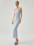 Prettyswomen- Ribbed Draped Slit Mesh Tank Long Dress