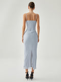 Prettyswomen- Ribbed Draped Slit Mesh Tank Long Dress