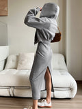 Prettyswomen- Asymmetrical Crew Neck Split Maxi Dress