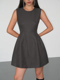 Prettyswomen- Solid Crew Neck Sleeveless Mini Dress