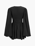 Prettyswomen- Chiffon Low Cut V-neck Pleated Zip Mini Dress