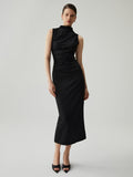 Prettyswomen- Mock Neck Sleeveless Split Ruched Long Dress