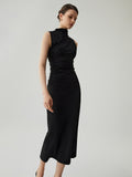 Prettyswomen- Mock Neck Sleeveless Split Ruched Long Dress