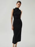 Prettyswomen- Mock Neck Sleeveless Split Ruched Long Dress