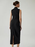 Prettyswomen- Mock Neck Sleeveless Split Ruched Long Dress