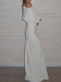 Prettyswomen- Asymmetrical Off Shoulder Solid Long Sleeve Maxi Dress