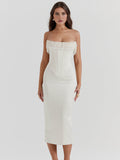 Prettyswomen- Pearl Decor Strapless Midi Dress