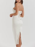 Prettyswomen- Pearl Decor Strapless Midi Dress