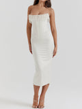 Prettyswomen- Pearl Decor Strapless Midi Dress