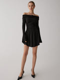 Prettyswomen- Pleated Off-Shoulder A-Line Short Dress