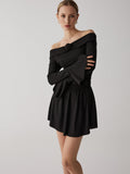 Prettyswomen- Pleated Off-Shoulder A-Line Short Dress