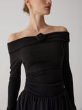 Prettyswomen- Pleated Off-Shoulder A-Line Short Dress