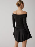 Prettyswomen- Pleated Off-Shoulder A-Line Short Dress