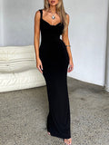 Prettyswomen- Solid Backless With Bow Long Dress